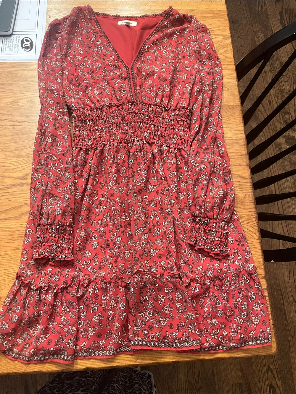 Red Floral Smocked Waist Dress